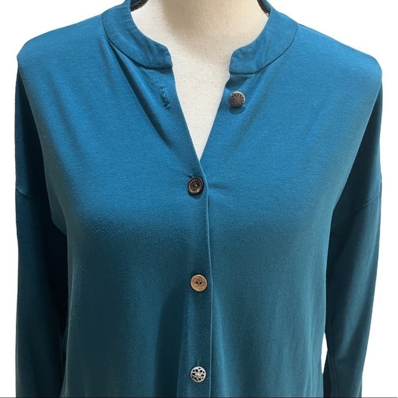 Soft Surroundings Teal Blue Button Down Top w/Pockets Sz XS - Picture 3 of 9